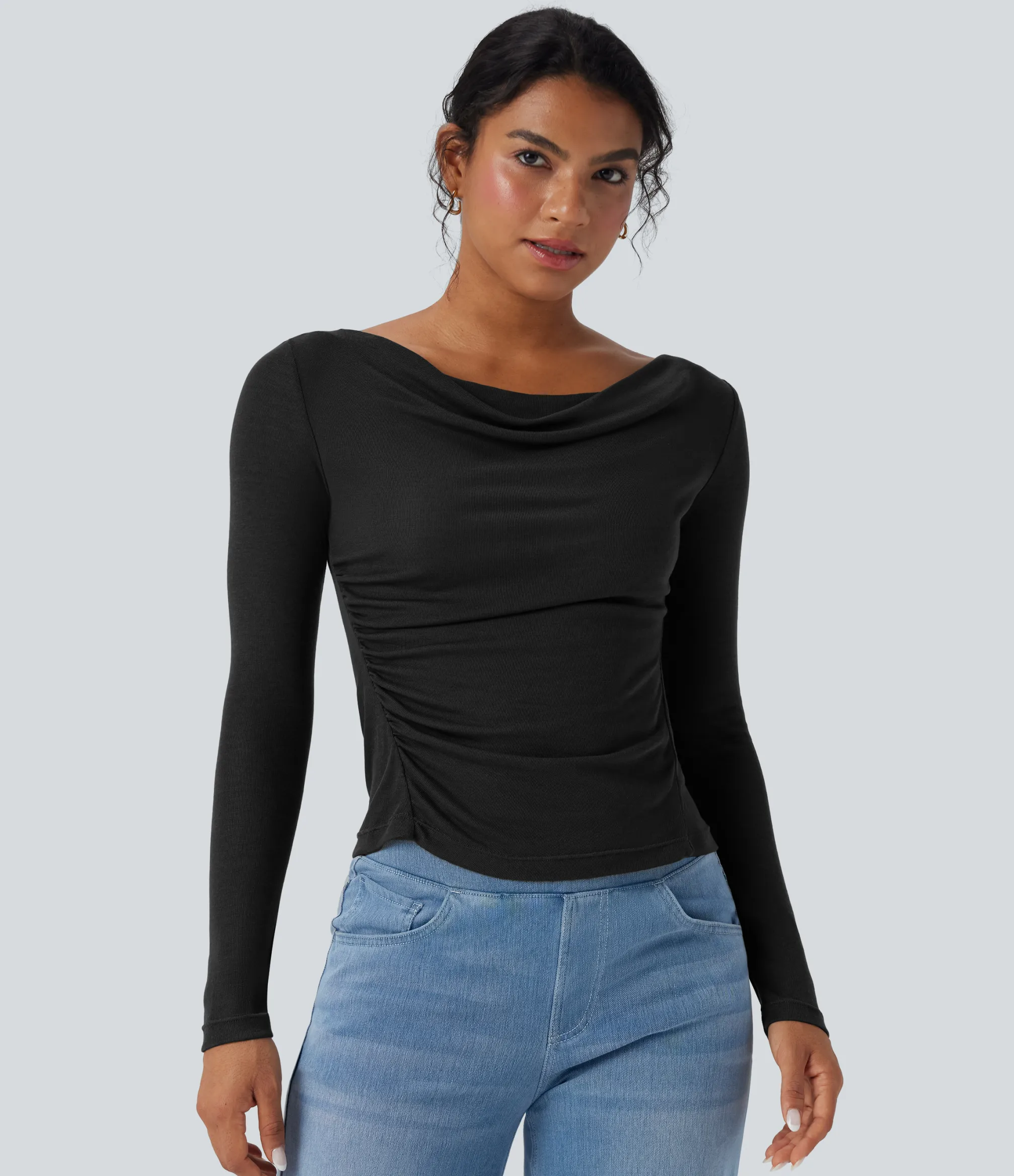 Casual Tops<HALARA Cowl Neck Long Sleeve Ruched Casual Wool Top