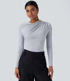 Work Tops<HALARA Cowl Neck Ruched Long Sleeve Slim Work Top
