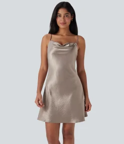 Dresses|Mini Dresses<HALARA Cowl Neck Satin Mini Casual Slip Dress