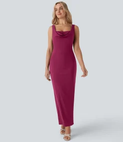Dresses|Party Dresses<HALARA Cowl Neck Sleeveless Ruched Slim Maxi Dress