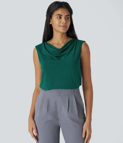 Work Tops|Shirts Blouses<HALARA Cowl Neck Sleeveless Work Blouse