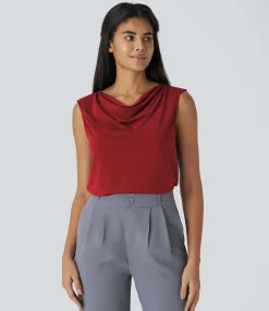 Work Tops|Shirts Blouses<HALARA Cowl Neck Sleeveless Work Blouse