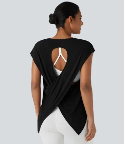 Sports Tops|Sports Tops<HALARA Crossover Asymmetric High-Low Hem Running Sports Top