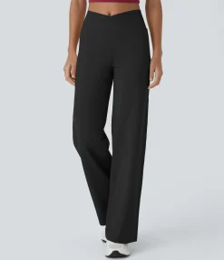 High-Waisted Pants|Skinny Pants<HALARA Crossover High Waisted Pocket Wide Leg Yoga Pants
