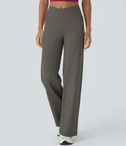 High-Waisted Pants|Skinny Pants<HALARA Crossover High Waisted Pocket Wide Leg Yoga Pants