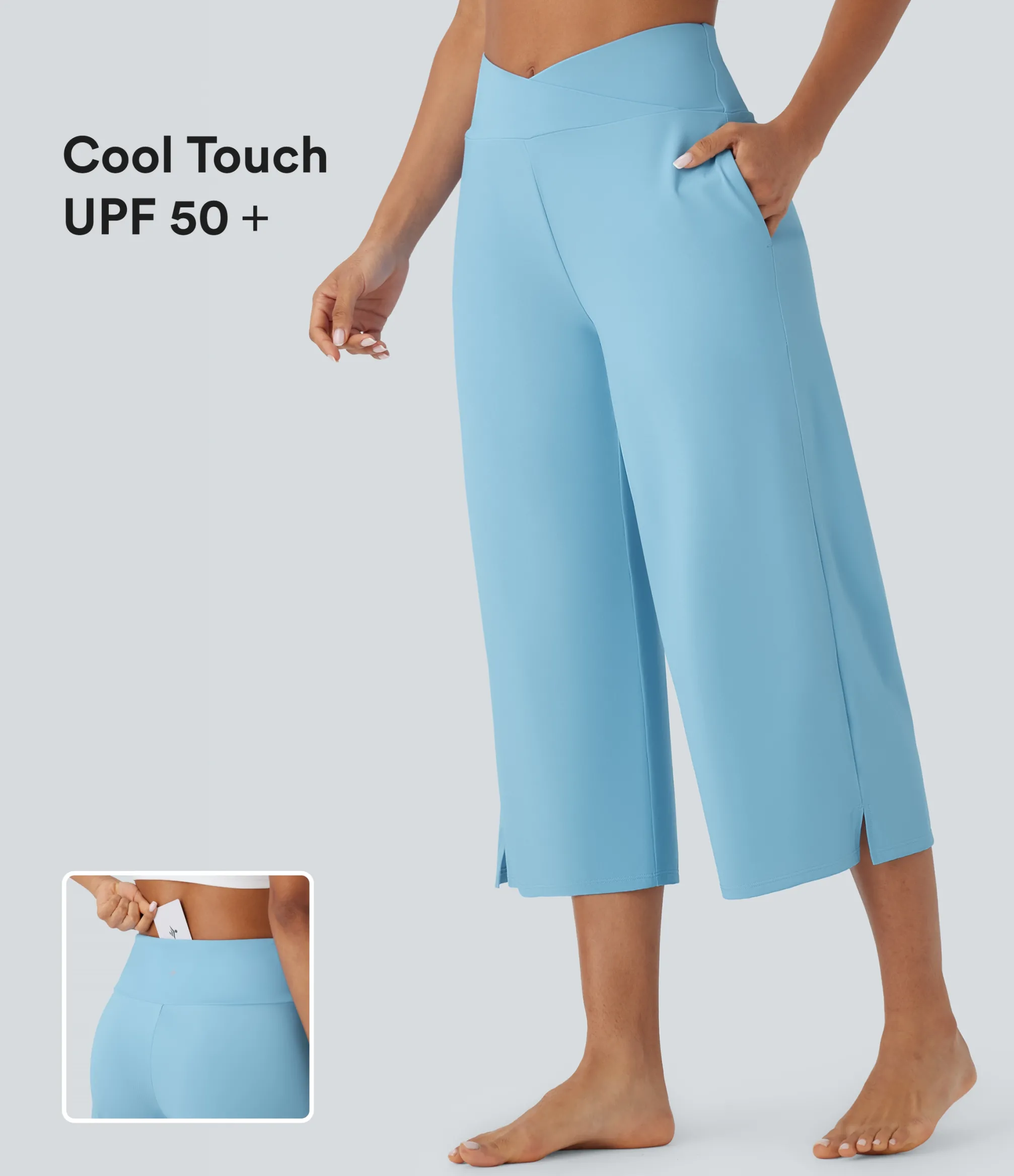 High-Waisted Pants|Pants<HALARA Crossover High Waisted Pockets Cool Touch Yoga Capri Pants-UPF50+