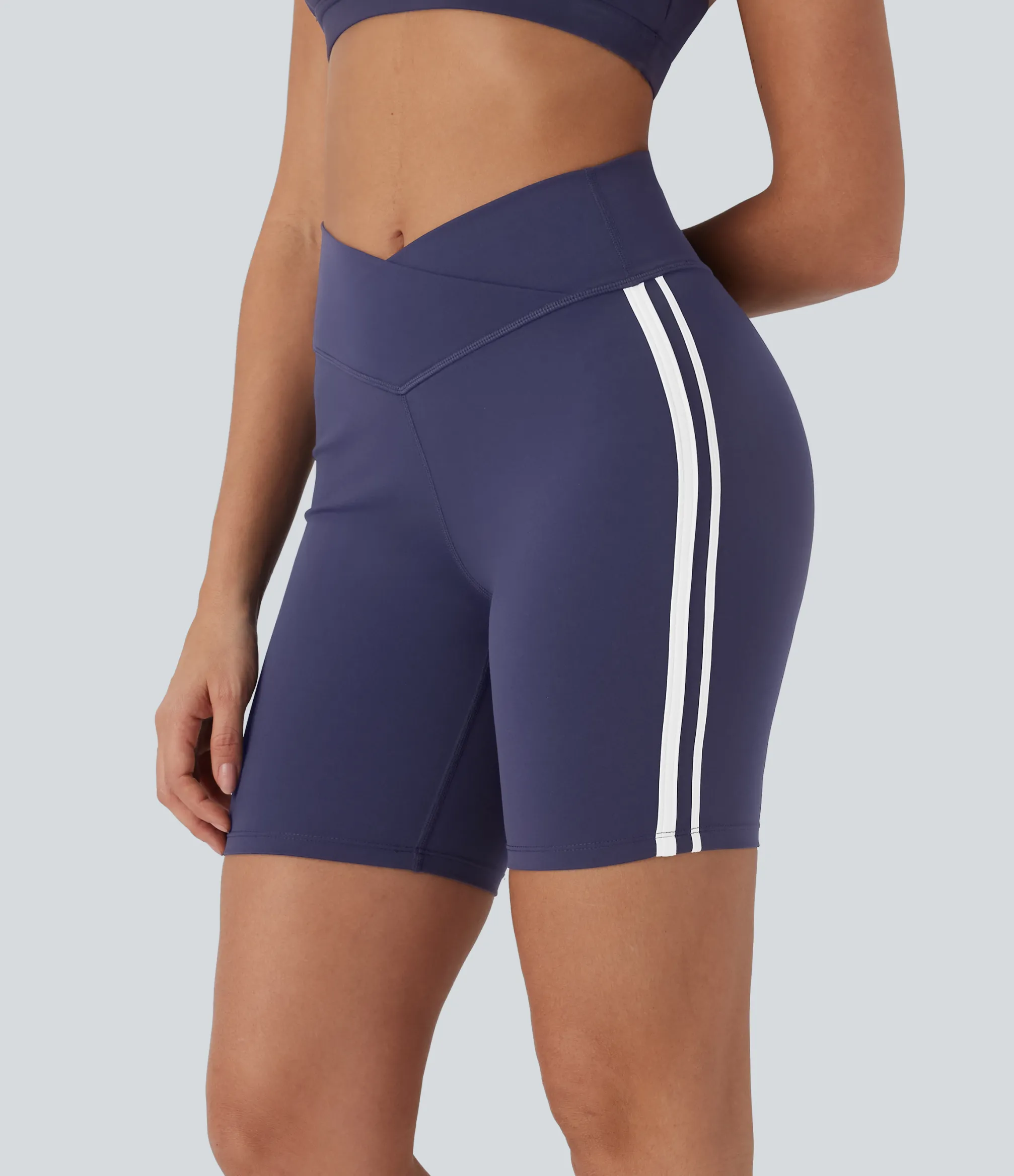 Crossover Shorts|Active Shorts<HALARA Crossover Mid Rise Color Block Stripe Yoga Biker Shorts 7''