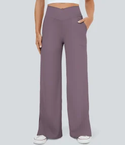 Wide-Leg Pants|Pants<HALARA Crossover Pocket Hem Wide Leg Yoga Pants-Smile