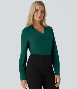 Casual Tops<HALARA Crossover V Neck Long Sleeve Curved Hem Casual Top