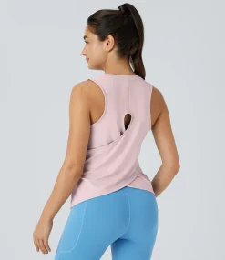 Tank Tops & Camis|Tank Tops<HALARA Cut Out Crossover Hem Solid Yoga Tank Top