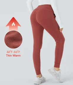 Pants|Joggers<HALARA 3D Thermal High Waisted Drawstring Pocket Plain Casual Full Length Joggers