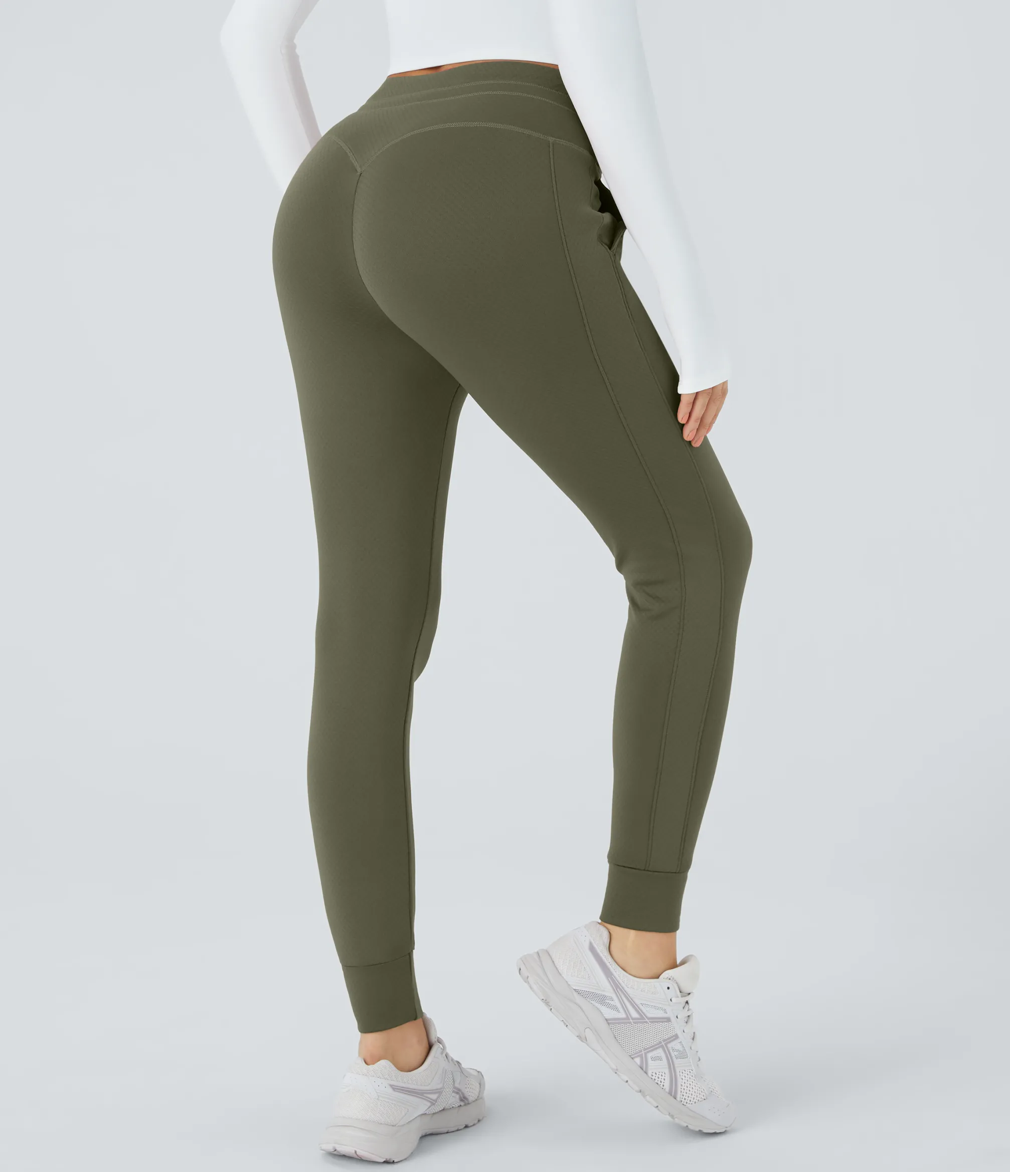 Pants|Joggers<HALARA 3D Thermal High Waisted Drawstring Pocket Plain Casual Full Length Joggers