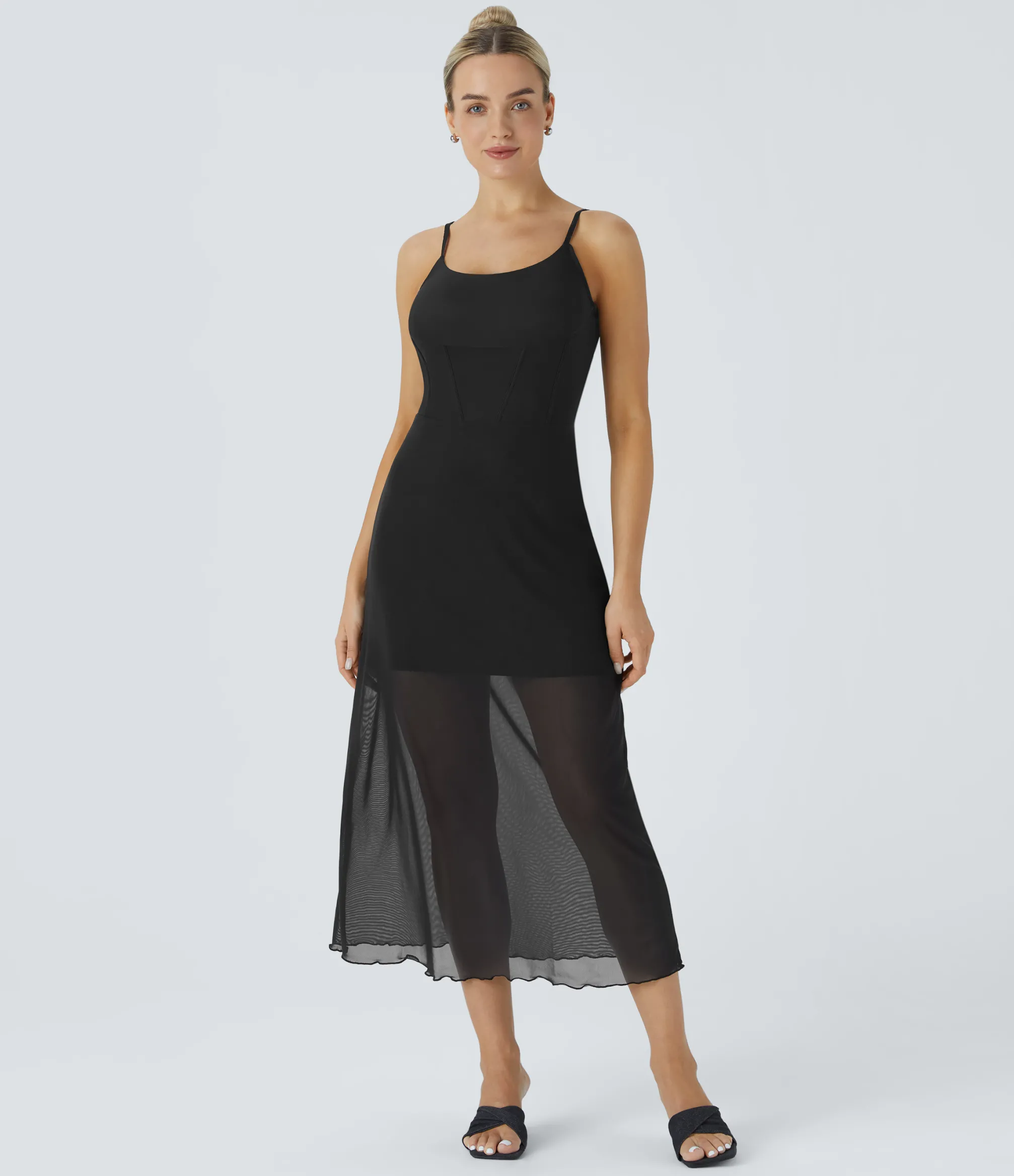 Maxi & Midi Dresses|Dresses<HALARA Decorative Fishbone Midi Mesh Casual Slip Dress
