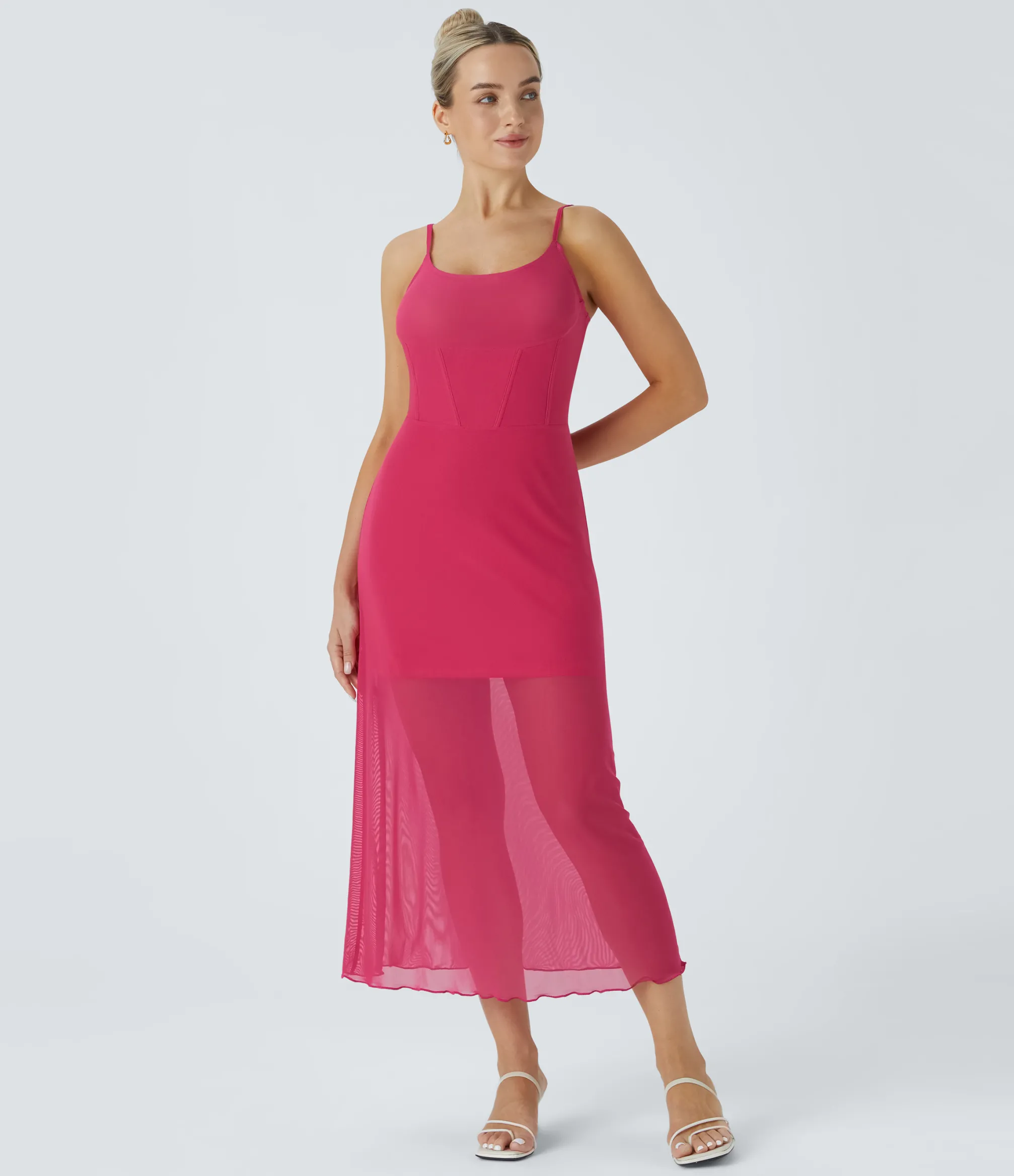 Maxi & Midi Dresses|Dresses<HALARA Decorative Fishbone Midi Mesh Casual Slip Dress