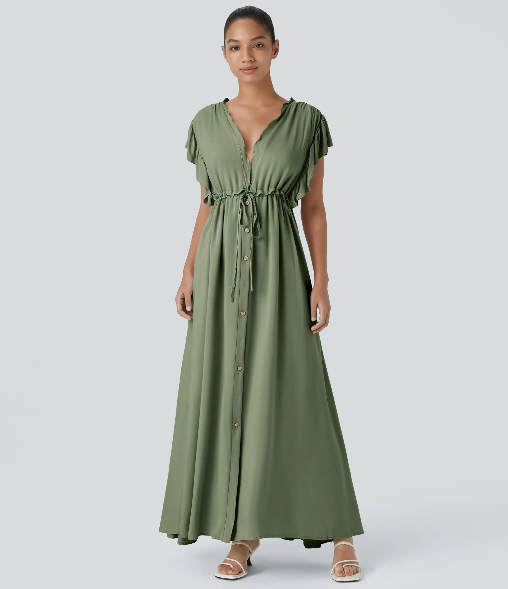 Maxi & Midi Dresses|Dresses<HALARA Deep V Neck Butterfly Sleeve Drawstring Pocket Flowy Maxi Casual Dress