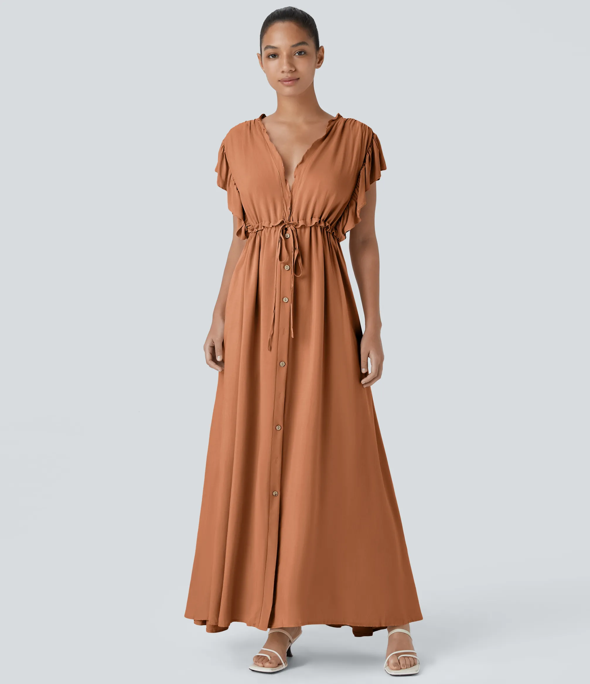 Maxi & Midi Dresses|Dresses<HALARA Deep V Neck Butterfly Sleeve Drawstring Pocket Flowy Maxi Casual Dress