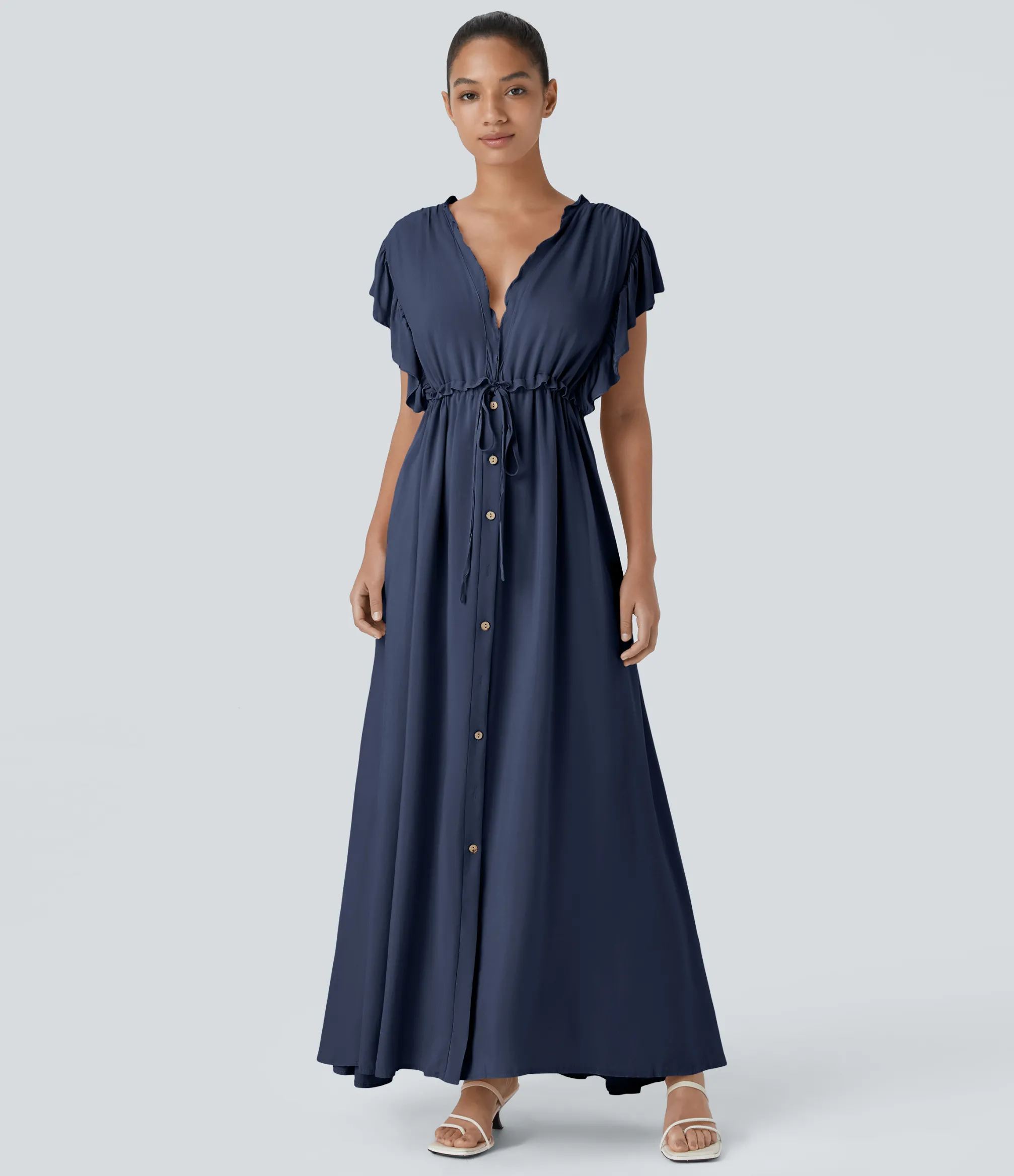 Maxi & Midi Dresses|Dresses<HALARA Deep V Neck Butterfly Sleeve Drawstring Pocket Flowy Maxi Casual Dress