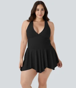 Plus Size<HALARA Deep V Neck Racerback Sleeveless 2-in-1 Pocket Mini Casual Plus Size Dress