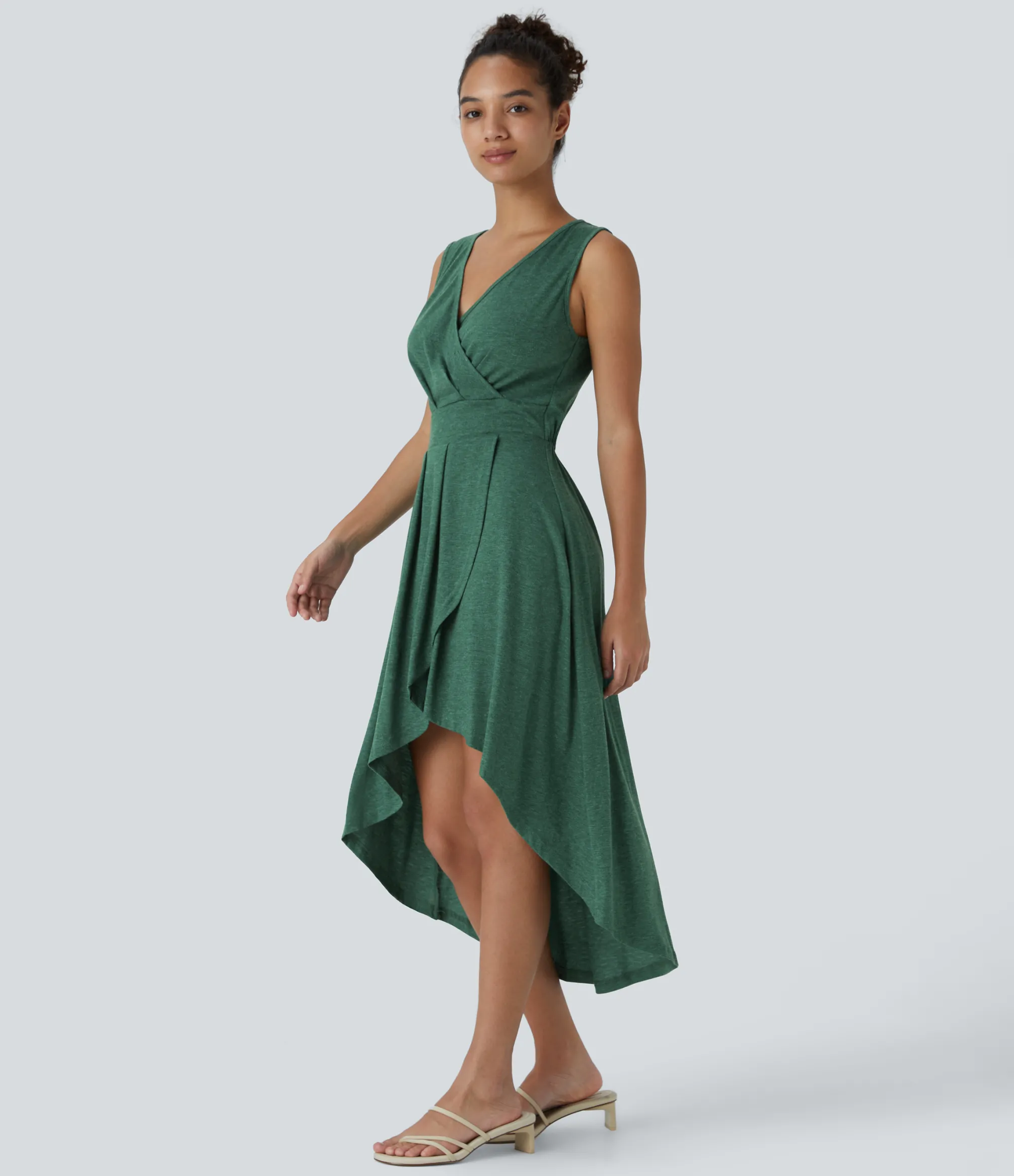 Maxi & Midi Dresses|Dresses<HALARA Deep V Neck Sleeveless High Low Crossover Hem Flowy Midi Casual Dress