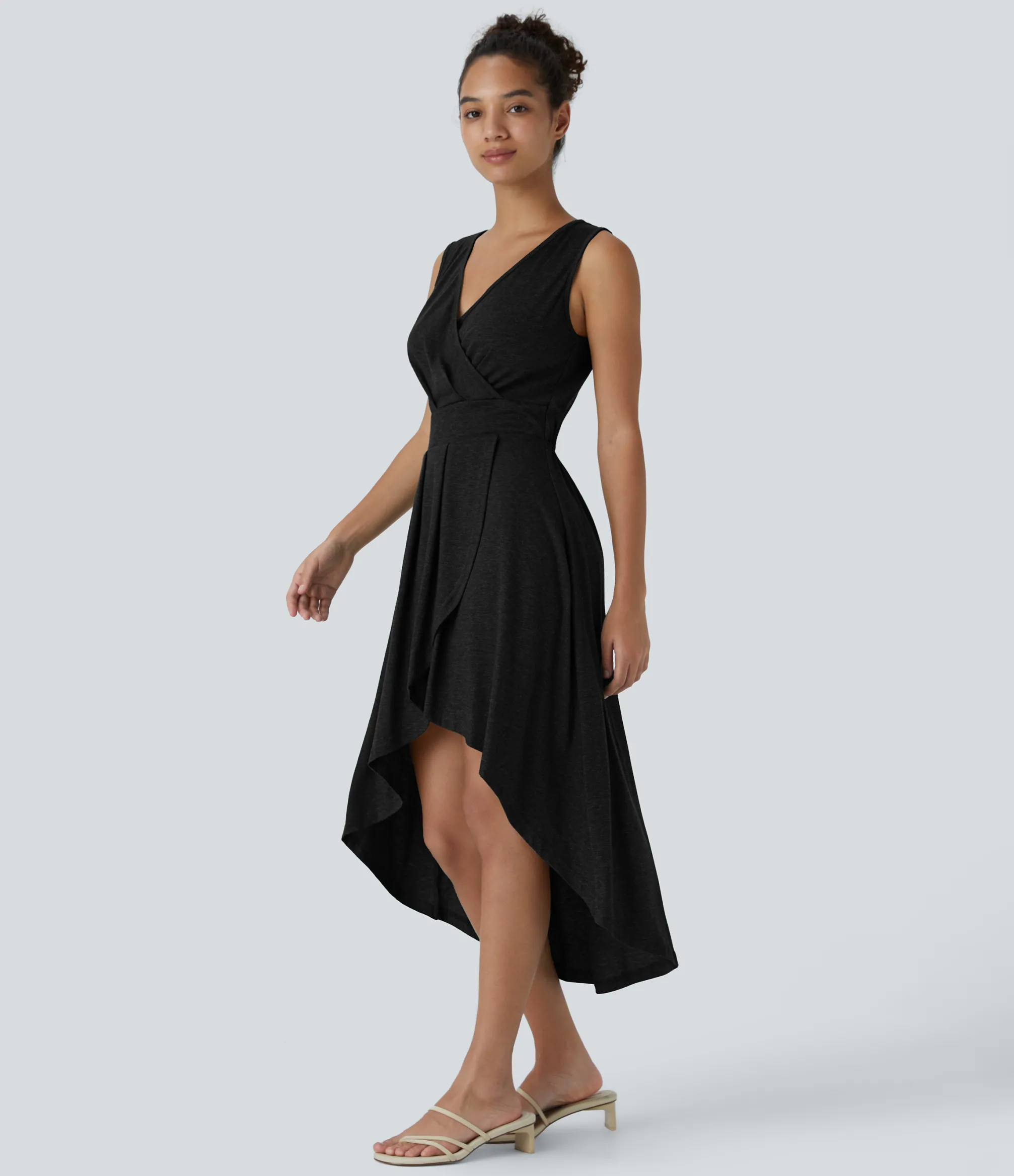 Maxi & Midi Dresses|Dresses<HALARA Deep V Neck Sleeveless High Low Crossover Hem Flowy Midi Casual Dress