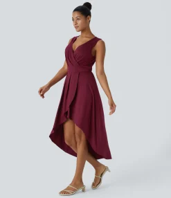 Maxi & Midi Dresses|Dresses<HALARA Deep V Neck Sleeveless High Low Crossover Hem Flowy Midi Casual Dress