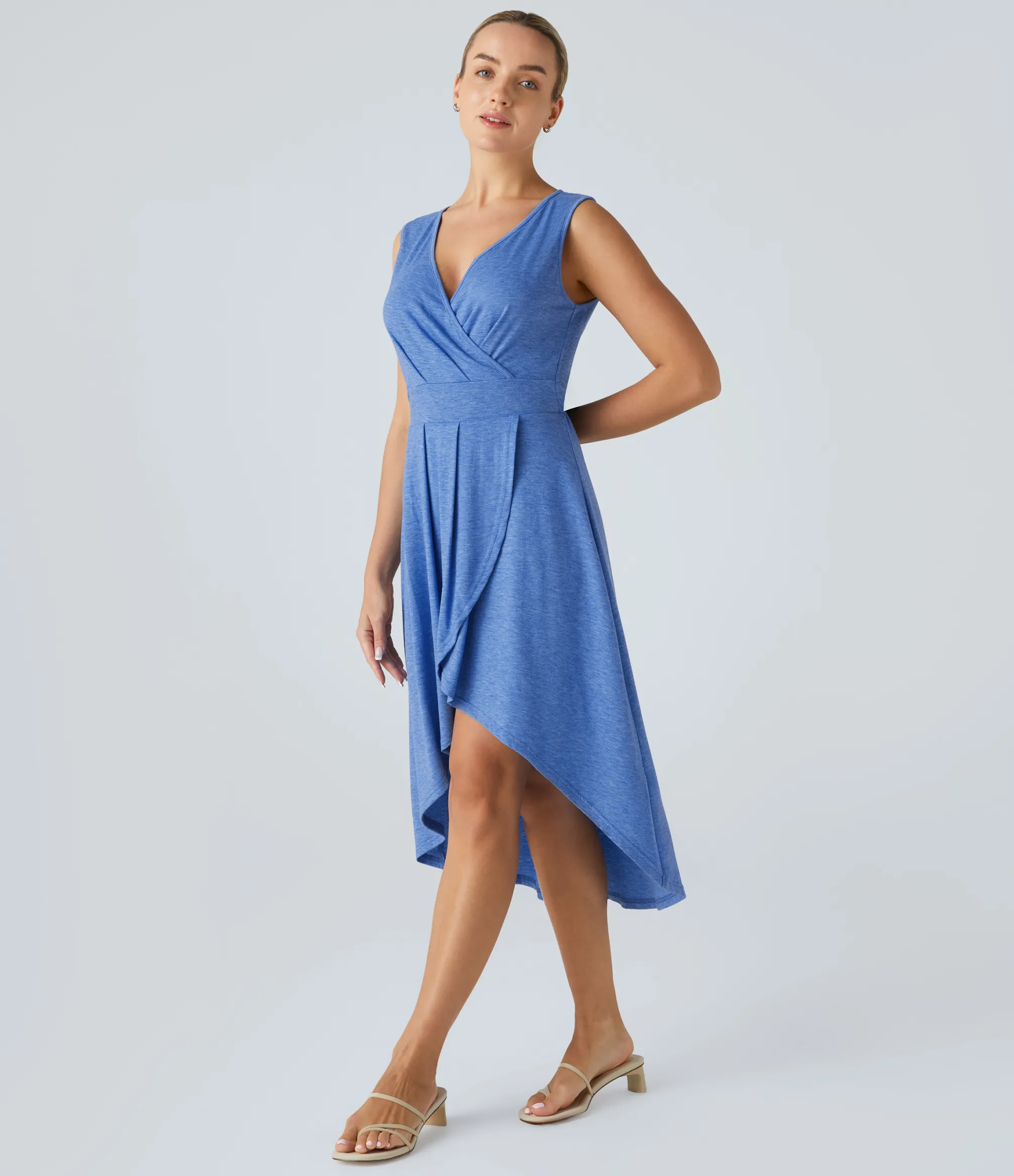 Maxi & Midi Dresses|Dresses<HALARA Deep V Neck Sleeveless High Low Crossover Hem Flowy Midi Casual Dress