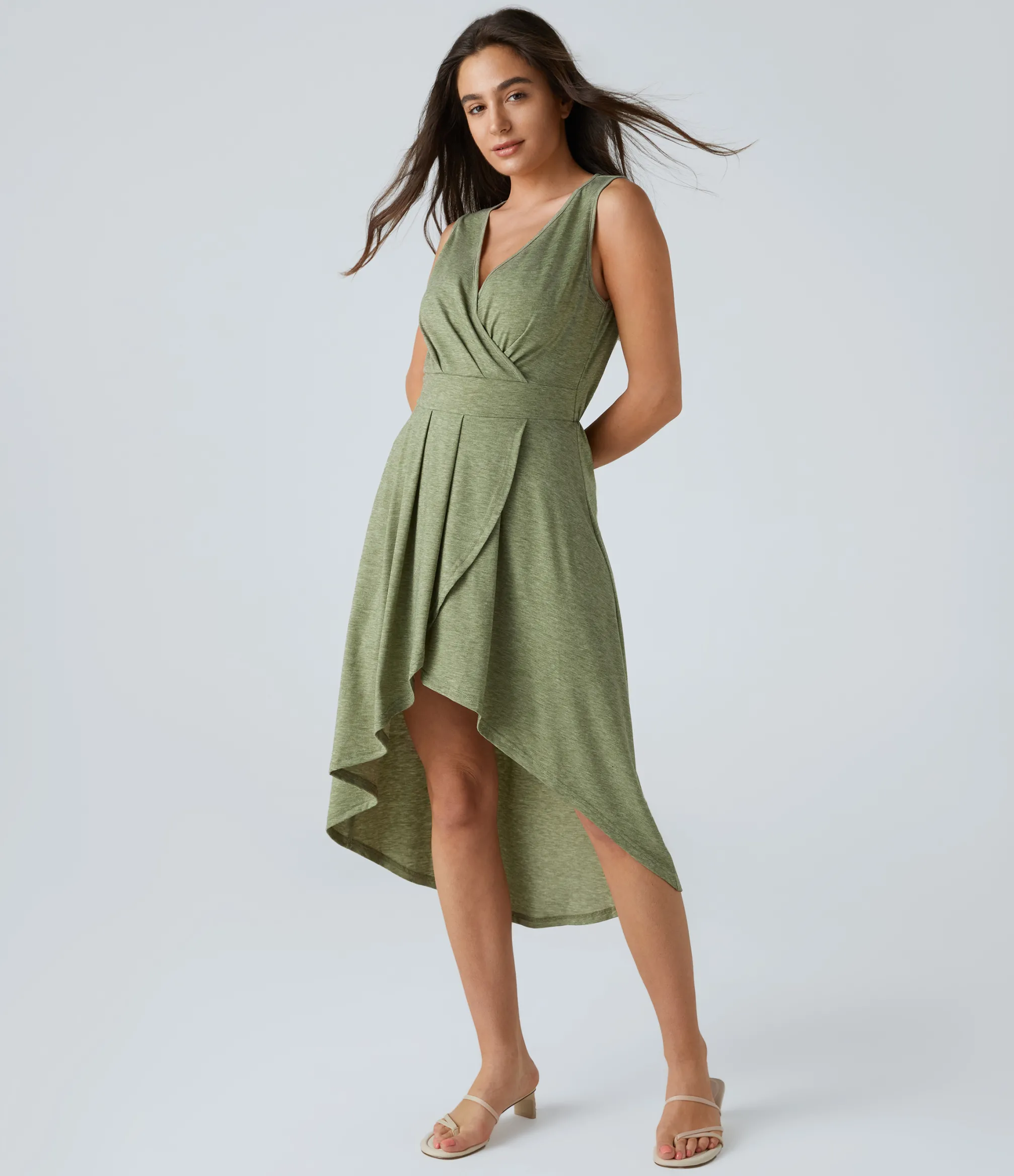 Maxi & Midi Dresses|Dresses<HALARA Deep V Neck Sleeveless High Low Crossover Hem Flowy Midi Casual Dress