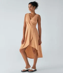 Maxi & Midi Dresses|Dresses<HALARA Deep V Neck Sleeveless High Low Crossover Hem Flowy Midi Casual Dress