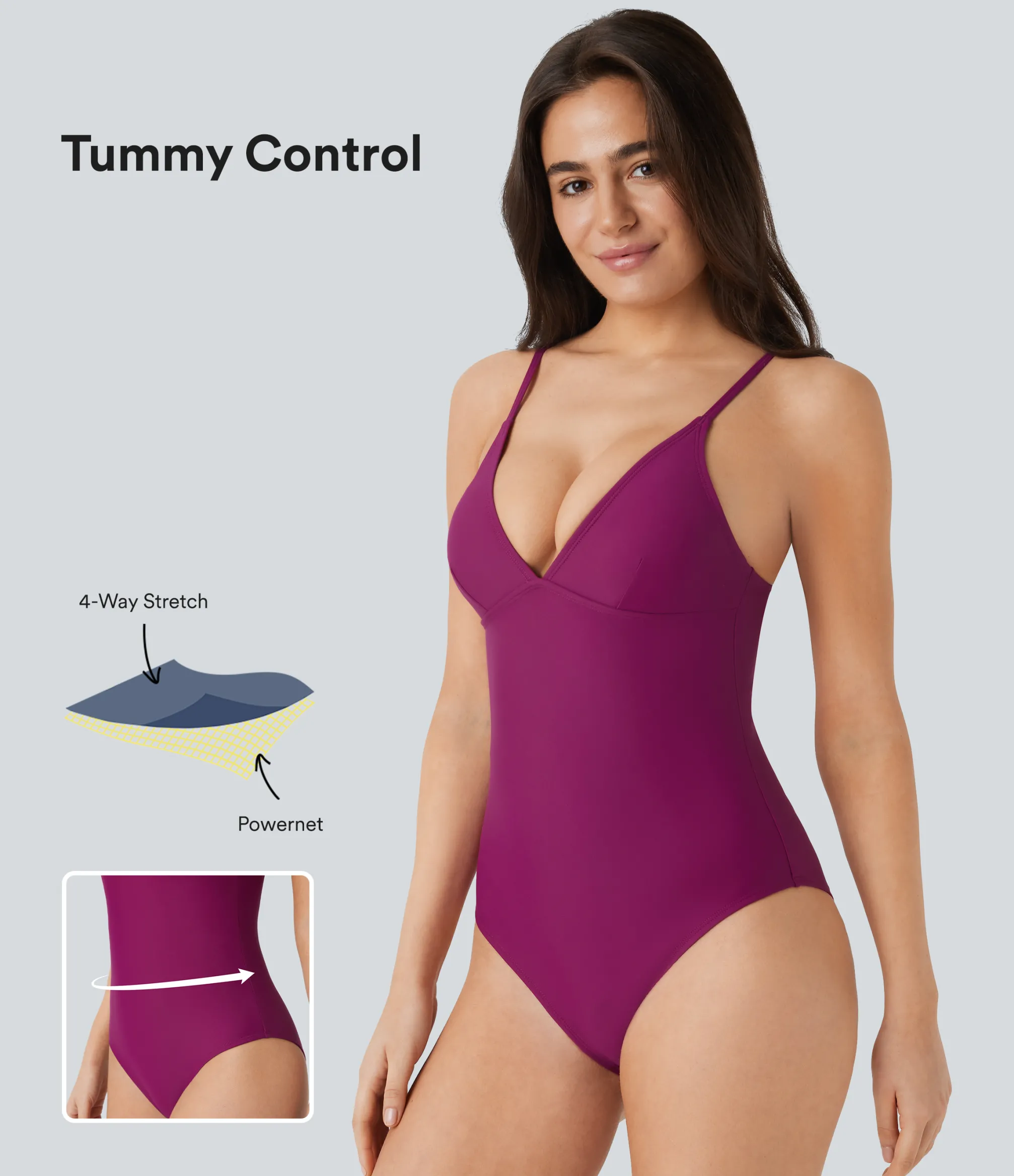 Beachwear<HALARA Deep V Neck Tummy Control One Piece Swimsuit