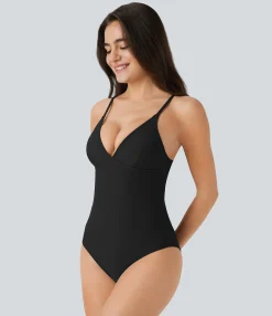 Beachwear<HALARA Deep V Neck Tummy Control One Piece Swimsuit