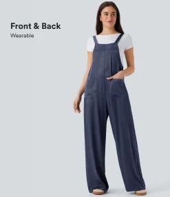 Jumpsuits<HALARA Denim Like Casual Overalls with Pockets-Front and Back Wearable