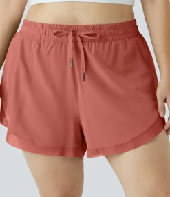Plus Size<HALARA Drawstring Contrast Mesh 2-in-1 Plus Size Shorts 4"