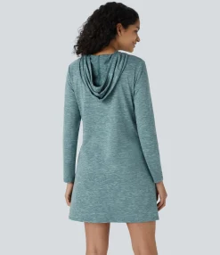 Dresses|Mini Dresses<HALARA Drawstring Hooded Long Sleeve Pocket Mini Casual Dress