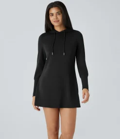 Dresses|Mini Dresses<HALARA Drawstring Long Sleeve Mini Casual Hoodie Dress