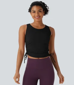 Tank Tops & Camis|Tank Tops<HALARA Drawstring Ruched Waffle Yoga Tank Top