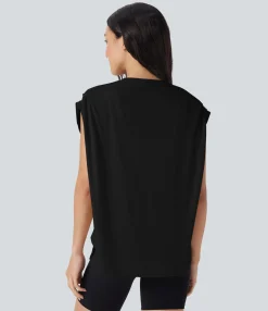 Sports Tops|Sports Tops<HALARA Dropped Shoulder Curved Hem Yoga Sports Top