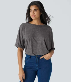 Casual Tops<HALARA Dropped Shoulder Roll Up Sleeve Oversize Casual Top
