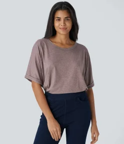 Casual Tops<HALARA Dropped Shoulder Roll Up Sleeve Oversize Casual Top