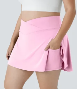 Plus Size<HALARA Everyday SoftlyZero™ Airy Crossover Pocket 2-in-1 Cool Touch Tennis Plus Size Skirt-Lucid-UPF50+
