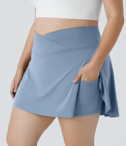 Plus Size<HALARA Everyday SoftlyZero™ Airy Crossover Pocket 2-in-1 Cool Touch Tennis Plus Size Skirt-Lucid-UPF50+