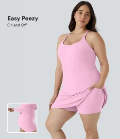 Plus Size<HALARA Everyday SoftlyZero™ Plush Backless 2-in-1 Flare Workout Plus Size Dress-Wannabe-Easy Peezy