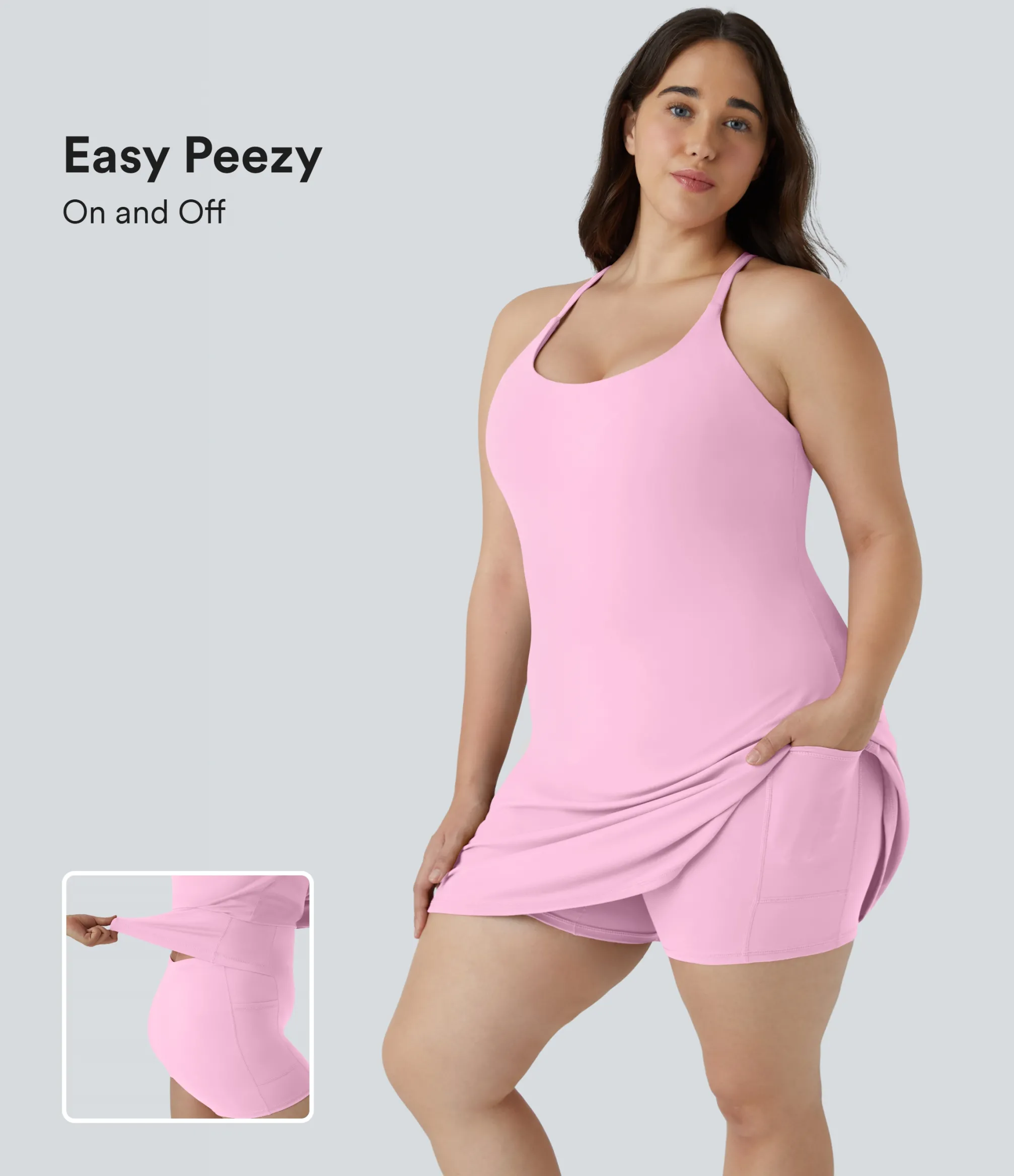 Plus Size<HALARA Everyday SoftlyZero™ Plush Backless 2-in-1 Flare Workout Plus Size Dress-Wannabe-Easy Peezy