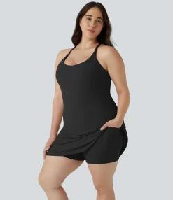 Plus Size<HALARA Everyday SoftlyZero™ Plush Backless 2-in-1 Flare Workout Plus Size Dress-Wannabe-Easy Peezy