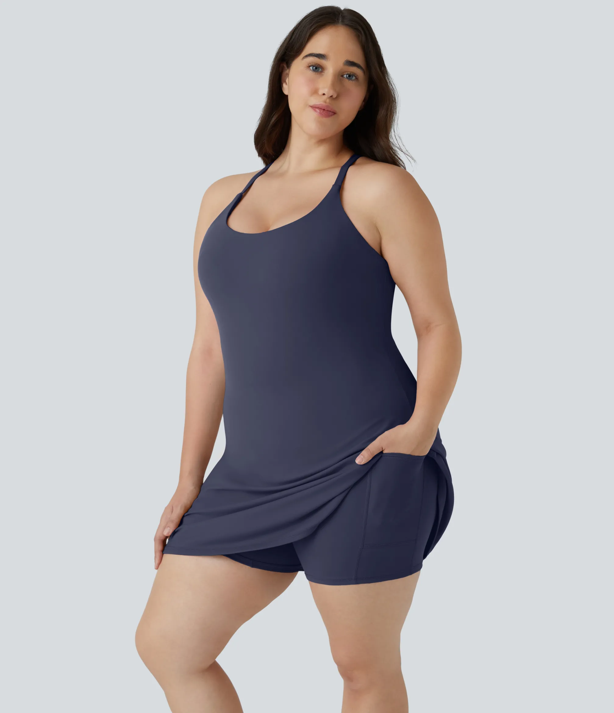 Plus Size<HALARA Everyday SoftlyZero™ Plush Backless 2-in-1 Flare Workout Plus Size Dress-Wannabe-Easy Peezy