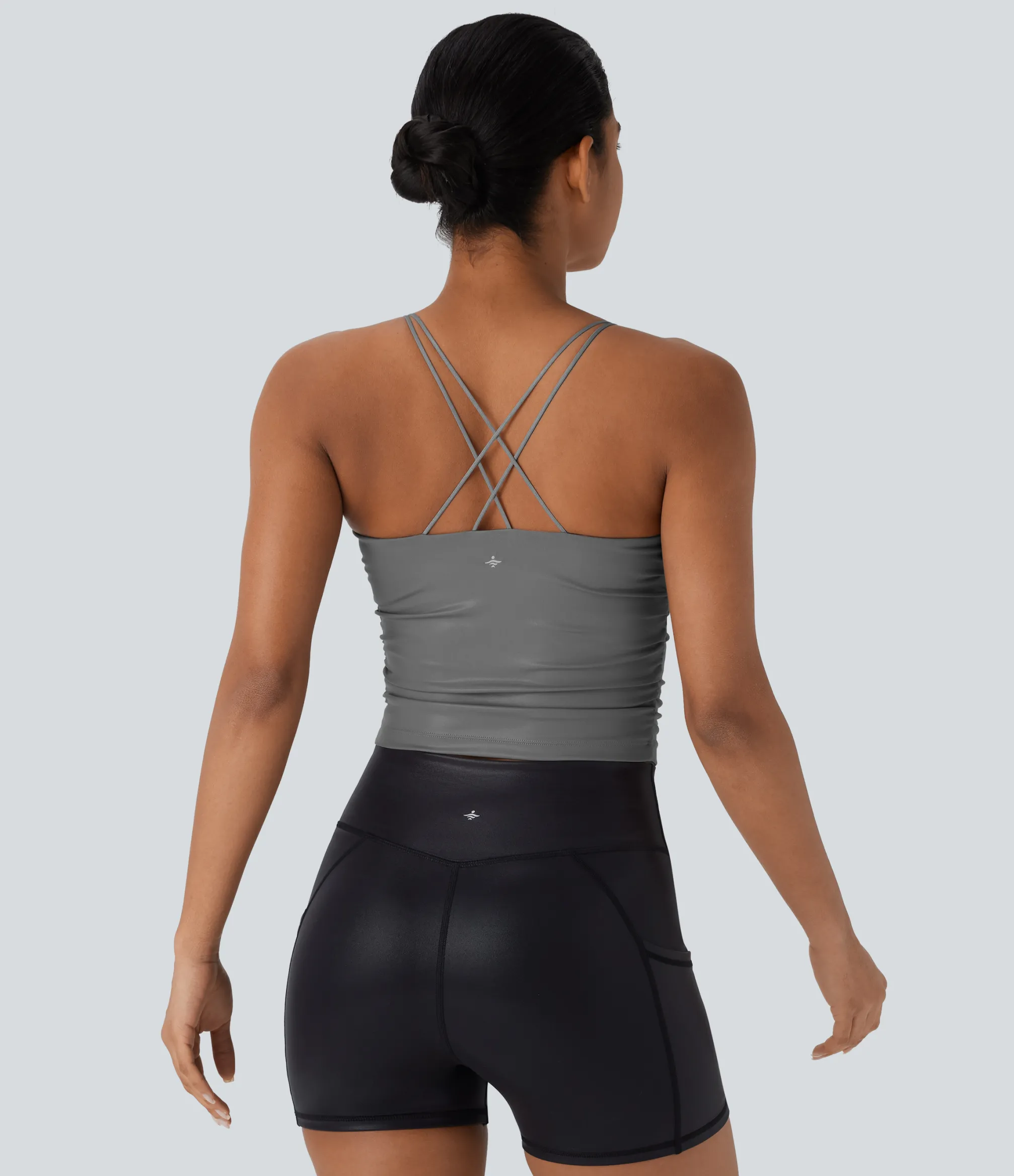 Tank Tops & Camis|Tank Tops<HALARA Faux Leather Ruched Quick Dry Cropped Yoga Tank Top