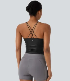 Tank Tops & Camis|Tank Tops<HALARA Faux Leather Ruched Quick Dry Cropped Yoga Tank Top