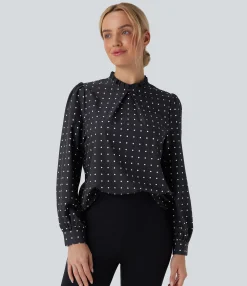 Shirts Blouses|Shirts & Blouses<HALARA Frill Mock-neck Polka Dot Work Blouse