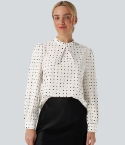 Shirts Blouses|Shirts & Blouses<HALARA Frill Mock-neck Polka Dot Work Blouse