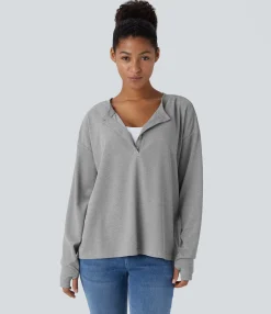 Sweatshirts & Hoodies<HALARA Front Thumb Hole Waffle Casual Sweatshirt