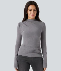 Casual Tops<HALARA Funnel Neck Long Sleeve Ruched Skinny Thermal Casual Top